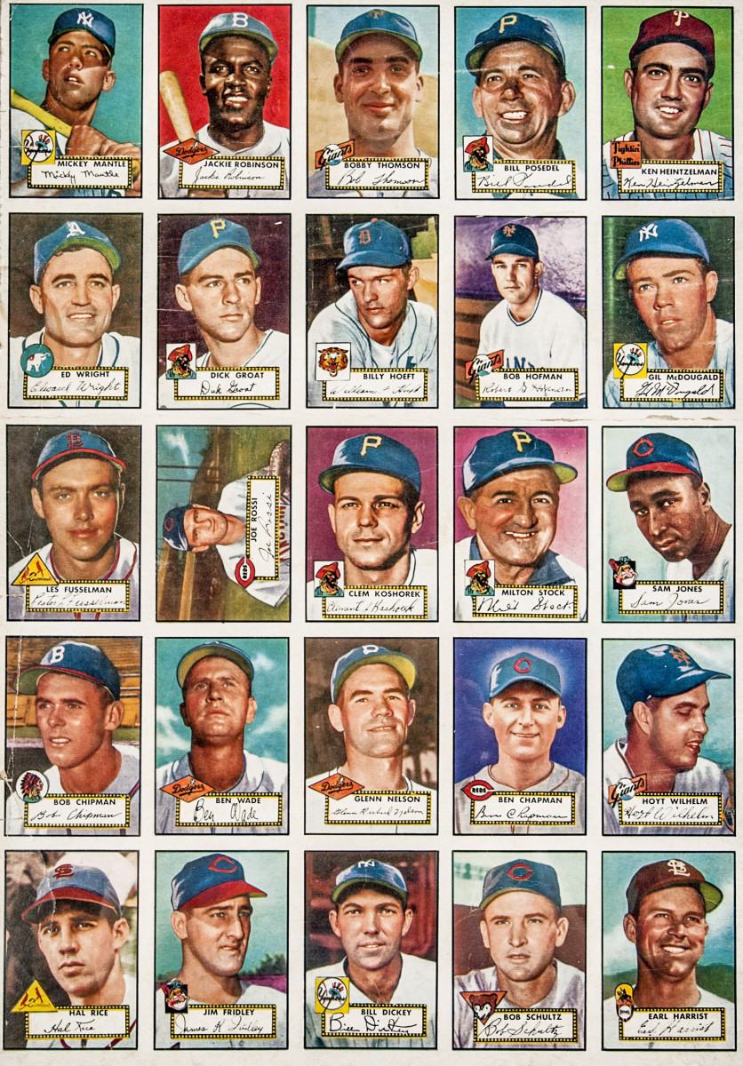 Even a partial uncut spread—like this quarter of a 10 × 10 printing—can command big bucks because of the card (No. 311) in the top-left corner.